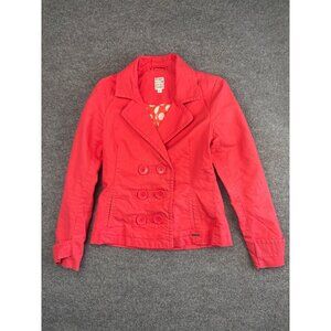 Roxy Double Breasted Jacket Women's Large Coral Pockets Cotton Pea Coat Pockets